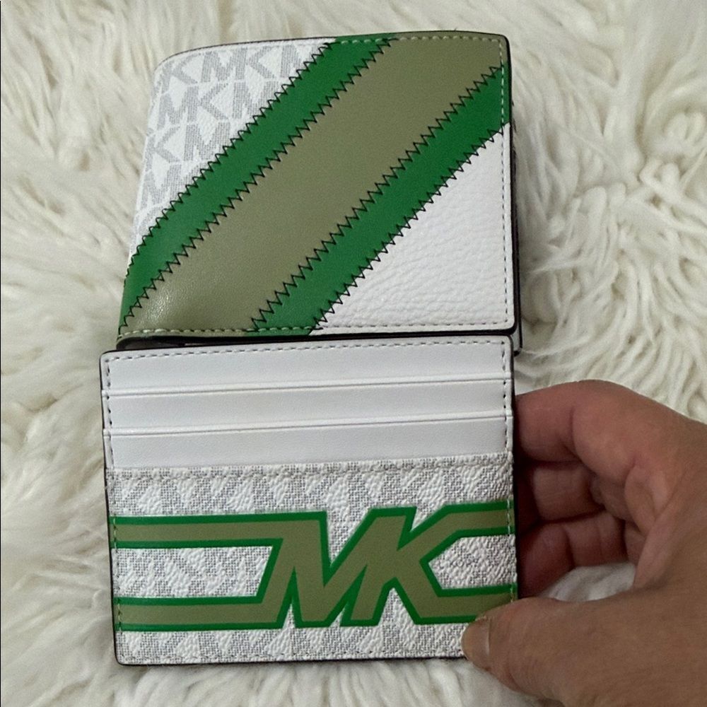 Michael Kors Green and White Bi-Fold Wallet